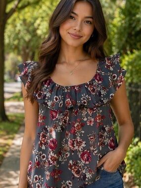 Floral Print Women's Blouse Sz M